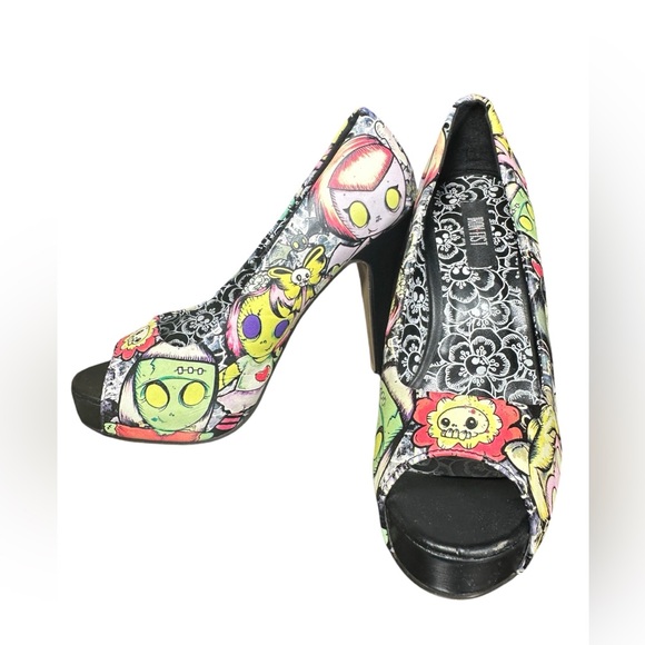 Black and Yellow Iron Fist Multicolor Peep Toe Heels - Picture 2 of 7